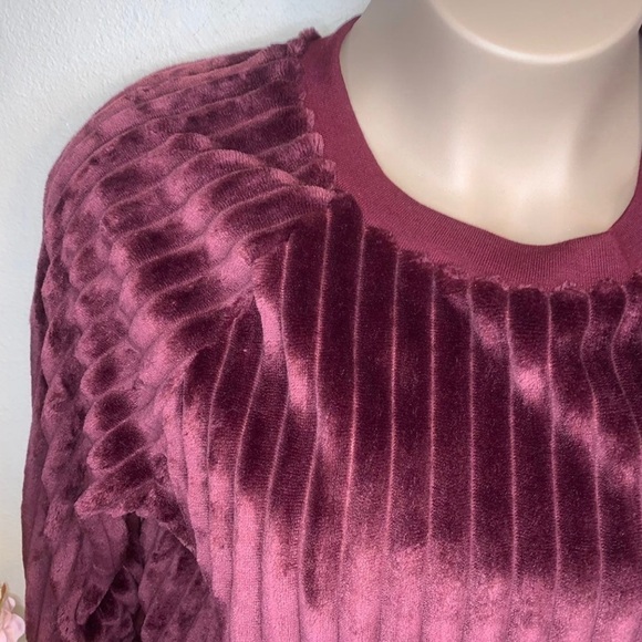 3x Juniors Burgundy Velour Long Sleeve Sweater Stretch Ribbed Crew Neck Size 21 - Picture 2 of 8